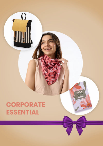 Corporate Essential Gift Set for Women | Leather Laptop Backpack, Gratitude Journal & Printed Scarf