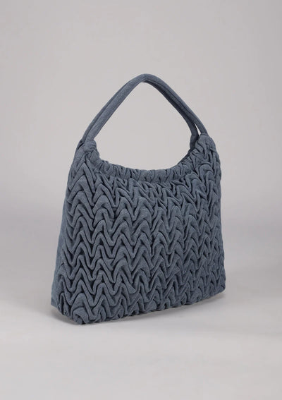 Denim Smocked Tote Bag