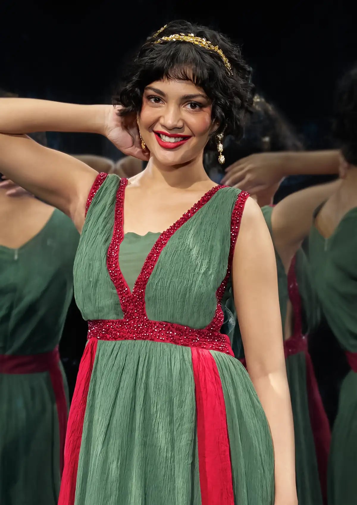 Frosted Wine - Dark Olive Crinkled Viscose Party Dress Online