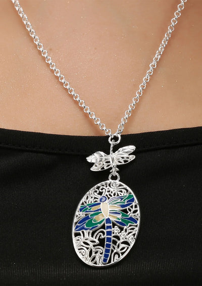 Dragonfly Pendant Silver Necklace