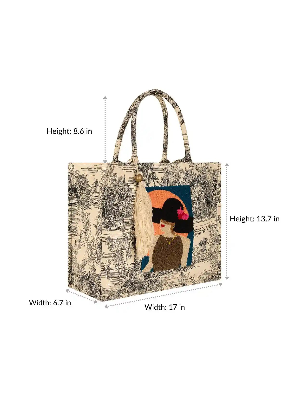 Embroidered Jacquard statement Tote Bag Size Guide