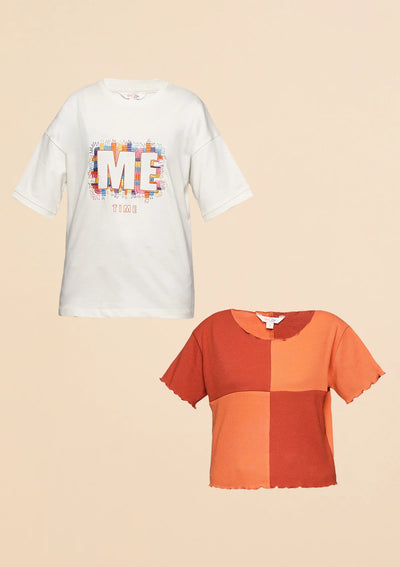 Embroidered and Colour Block T-shirt Combo