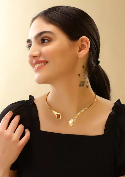 Enamel Pearl Gold Plated Choker