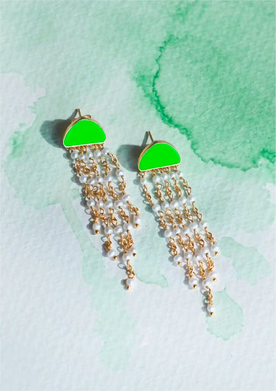 Enameled Neon Tassel Earring (Green)