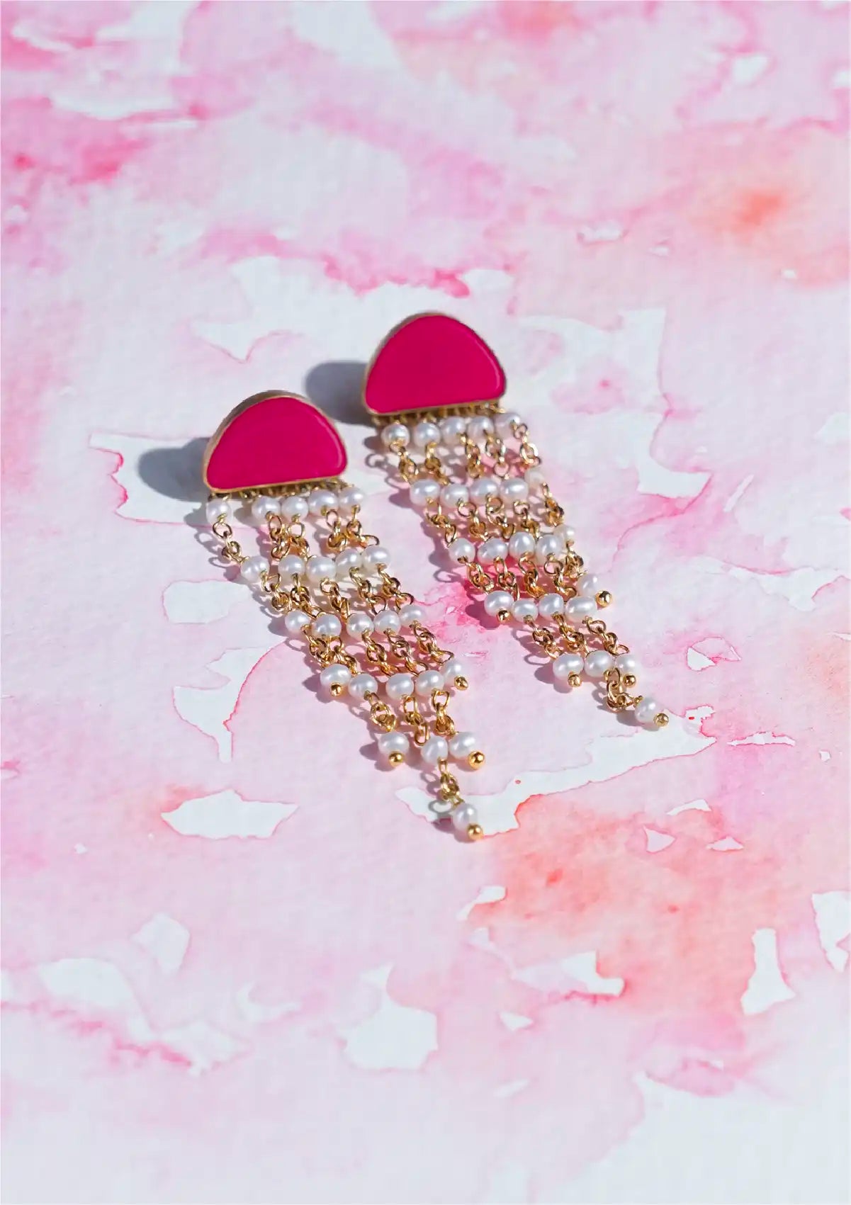 Enameled Neon Tassel Earring (Pink)