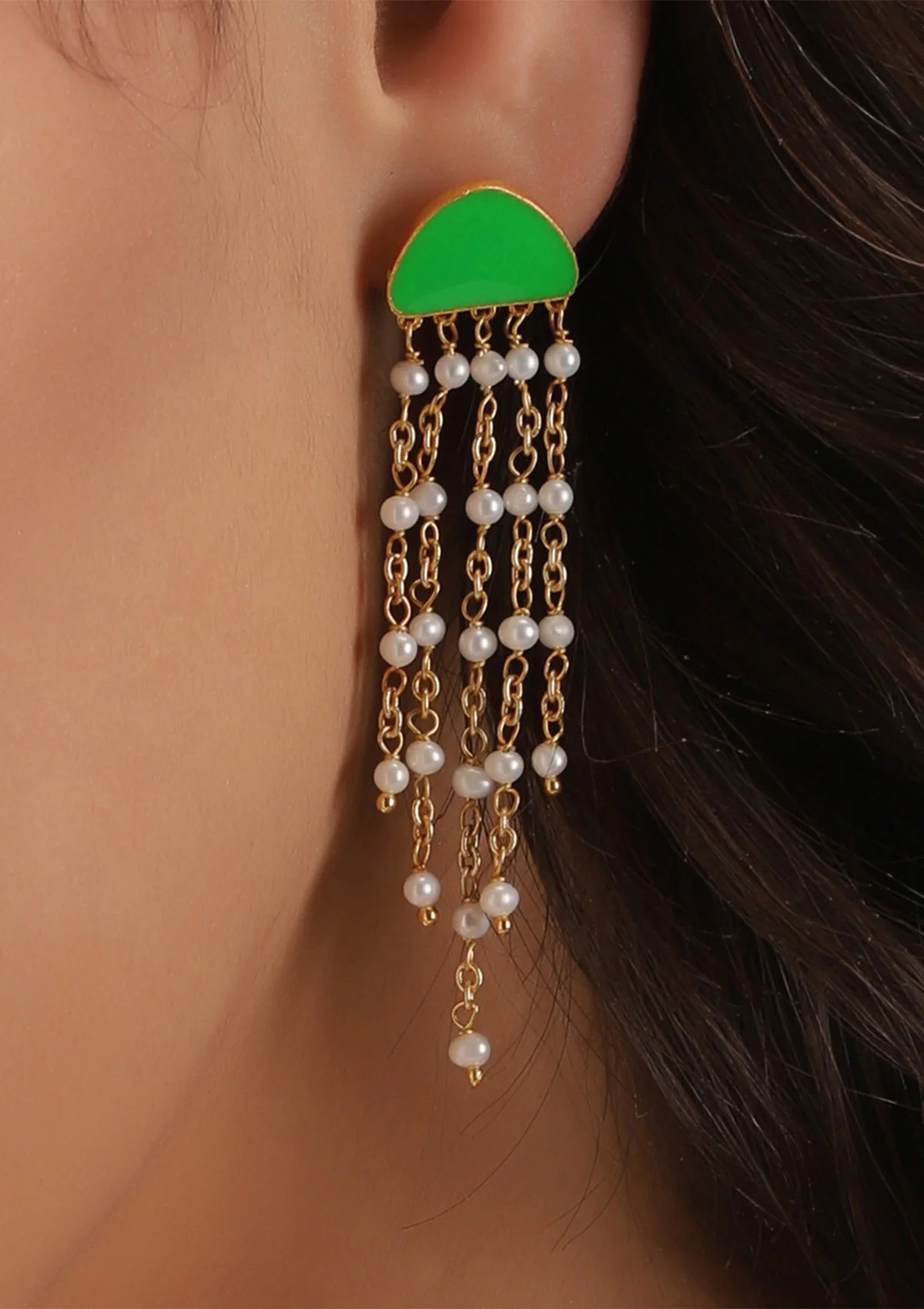 Enameled Neon Tassel Earring (Green) Online