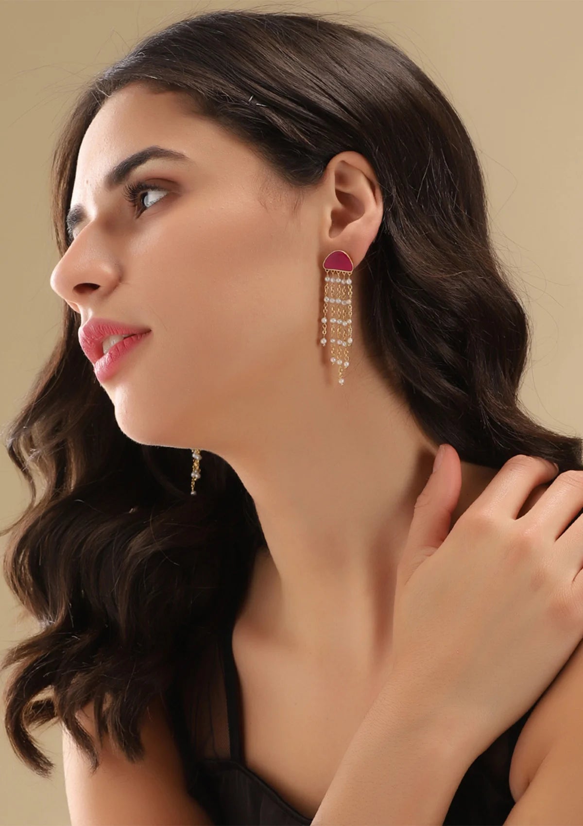 Buy Enameled Neon Tassel Earring (Pink)