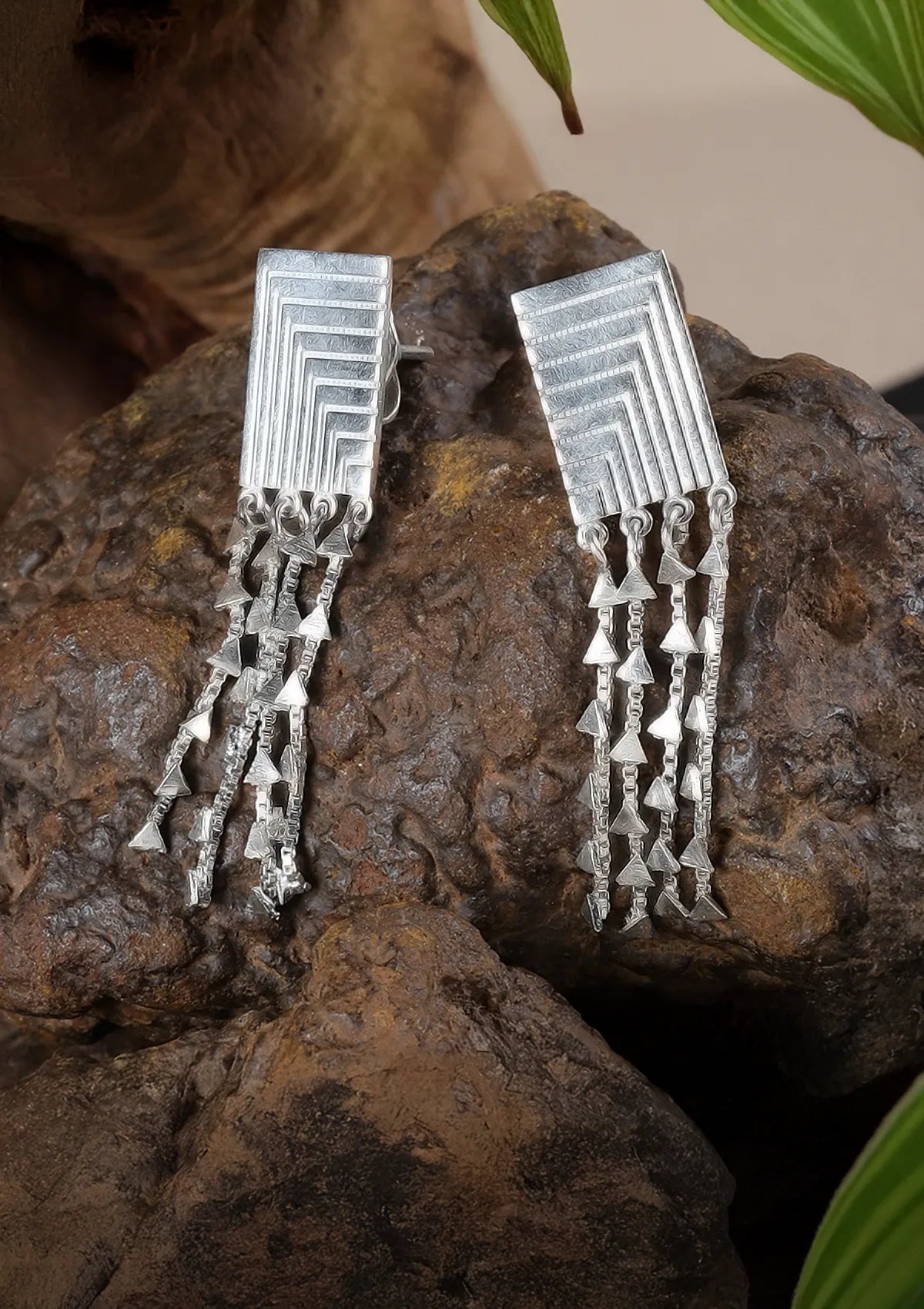 Buy Etched Silver Charm Dangler Earring Online