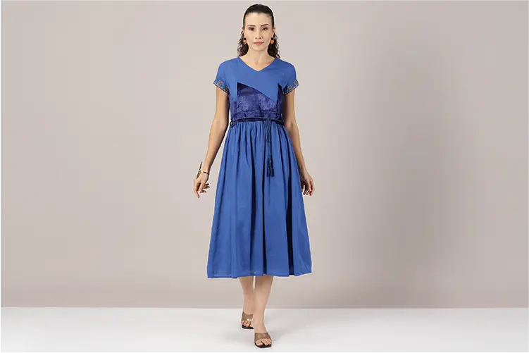 Naima - Cut Panel Embroidered Dress - IshqME