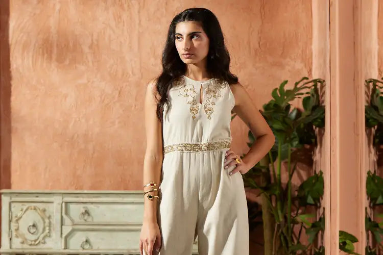 Noor - Embroidered Halter Jumpsuit - IshqME