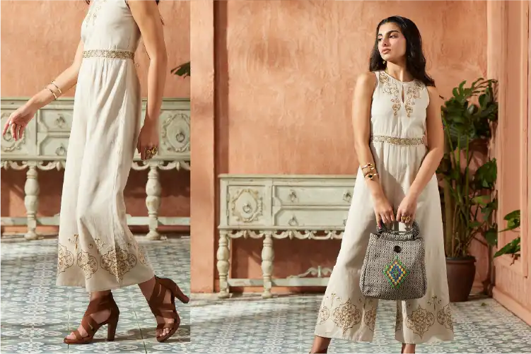 Noor - Embroidered Halter Jumpsuit - IshqME