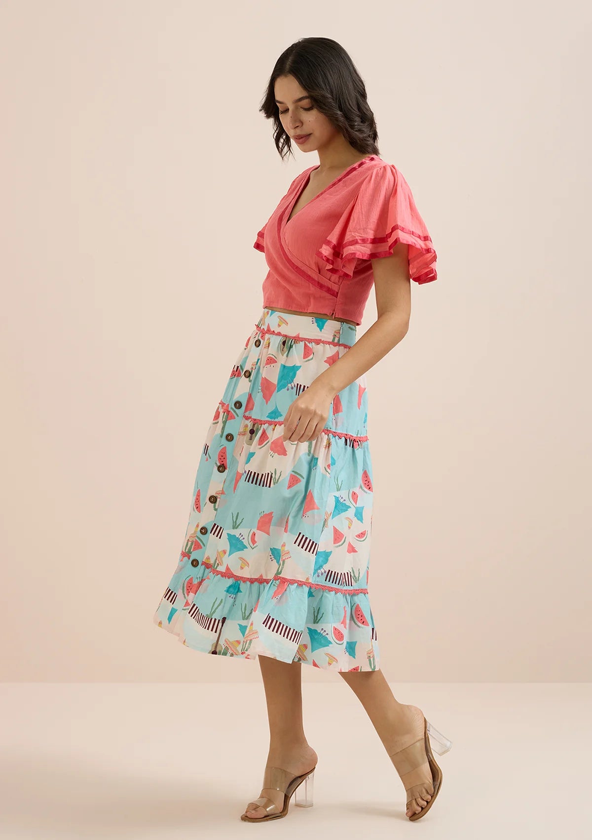 Fiesta Mexique-Pink Overlap Top For Women