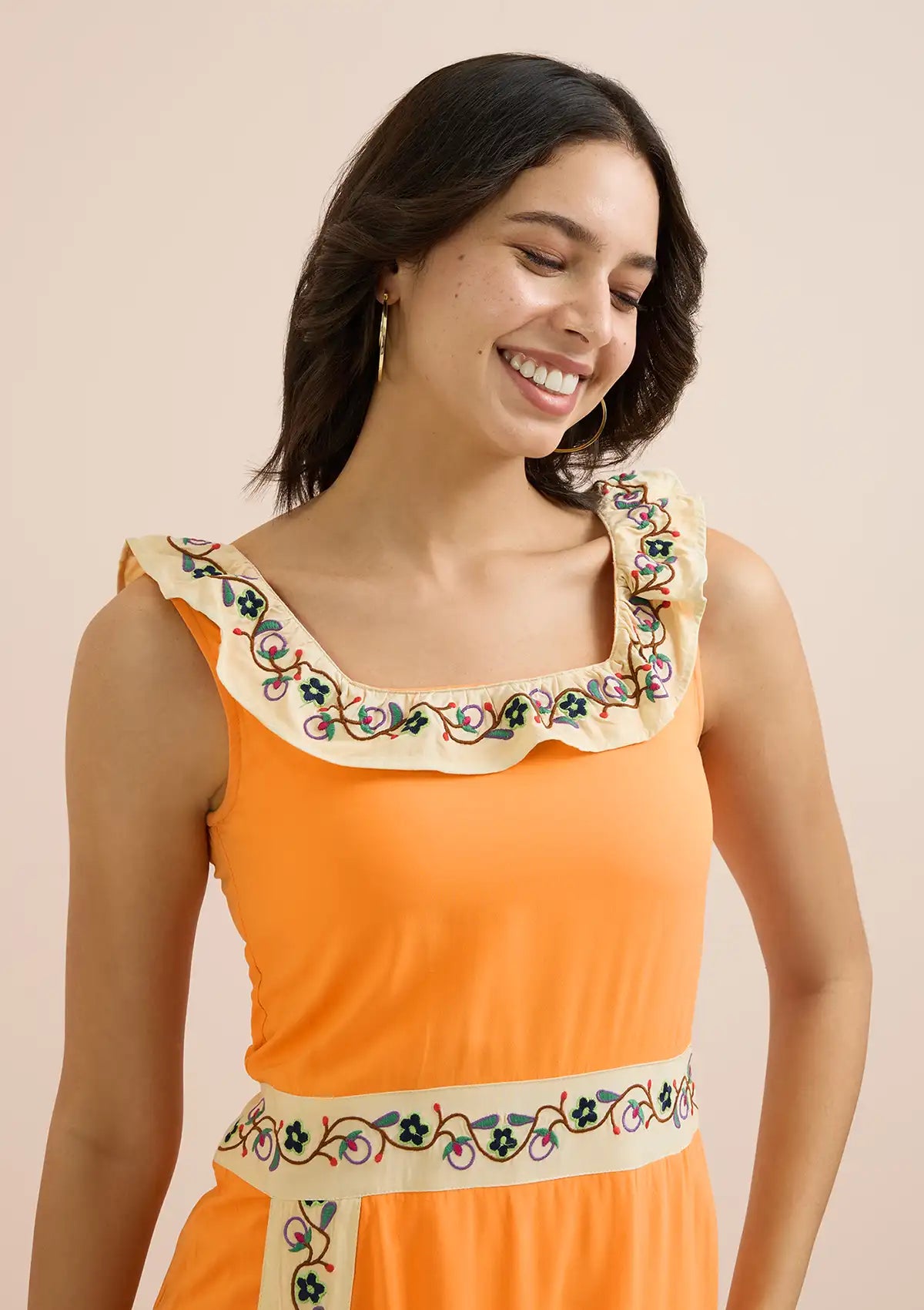 Frida - Peachy Embroidered Dress for ladies