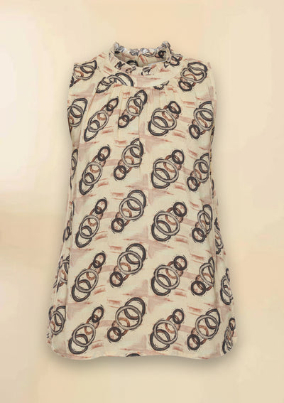 Gaia Elegance - Ruffled Neckline Printed Top