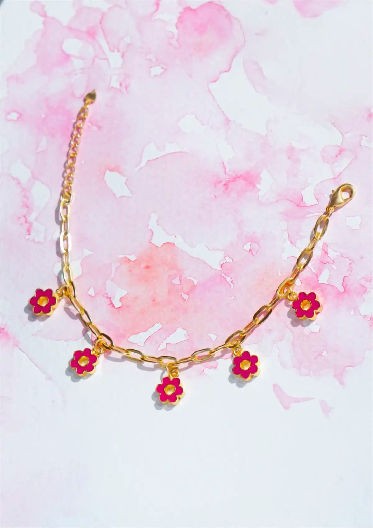 Glitzy Flower Charm Bracelet (Pink)