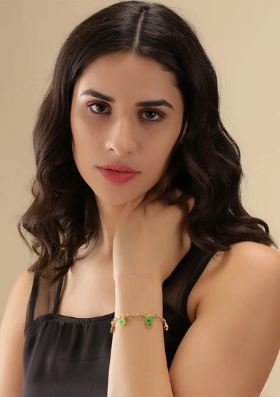 Glitzy Flower Charm Bracelet (Green)