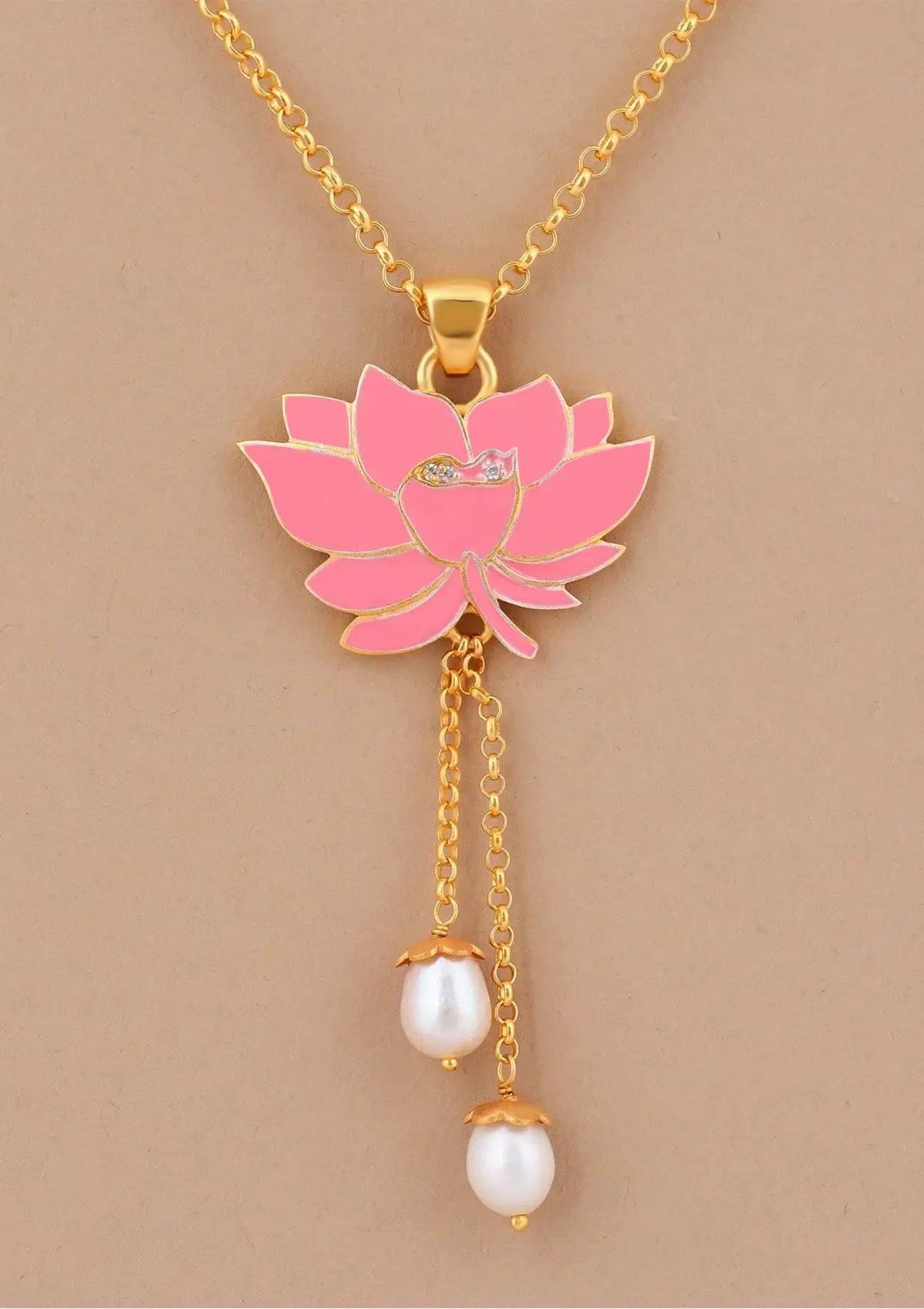 Gold_Finish_Silver_Lotus_Pendant_Necklace_with_Earrings_