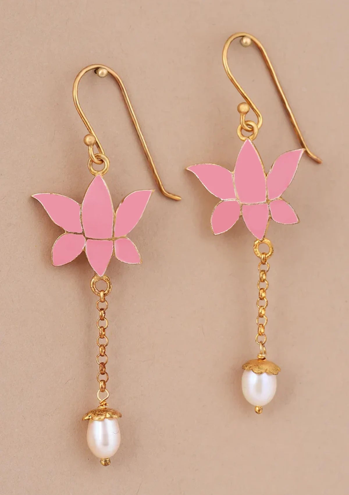 Gold Finish Silver Lotus Pendant Necklace with Earrings for women