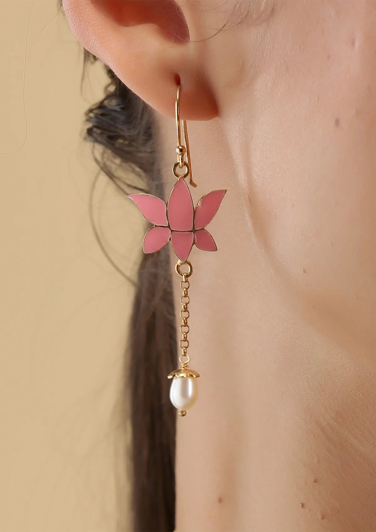 Buy Gold Finish Silver Lotus Pendant Necklace with Earrings online