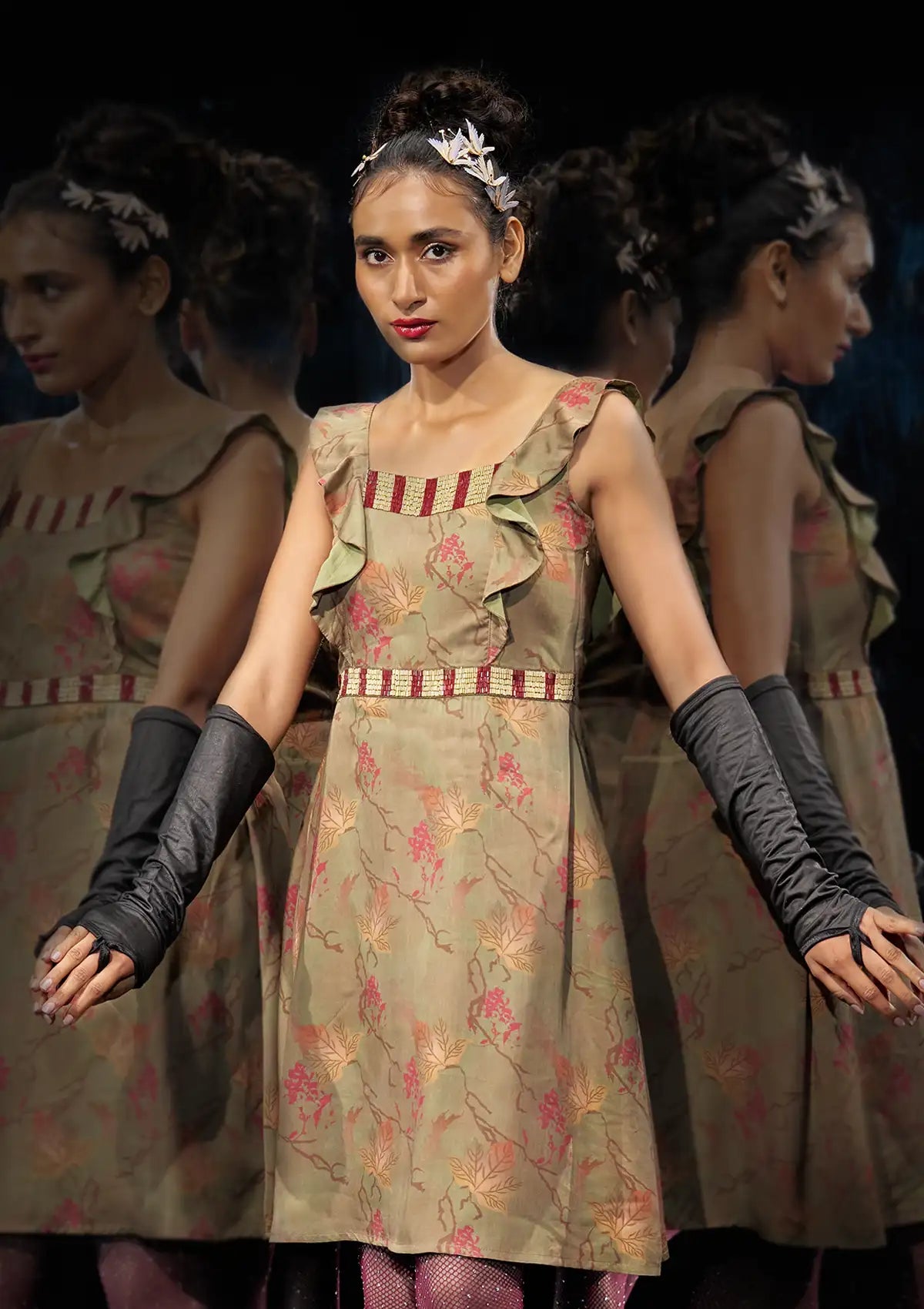 Buy Verdant Veil - Green Embellished Midi Dress