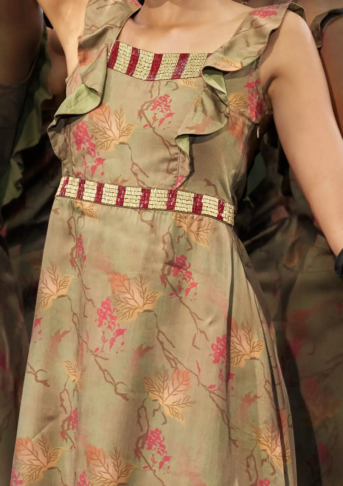 Buy Verdant Veil - Green Embellished Midi Dress Online