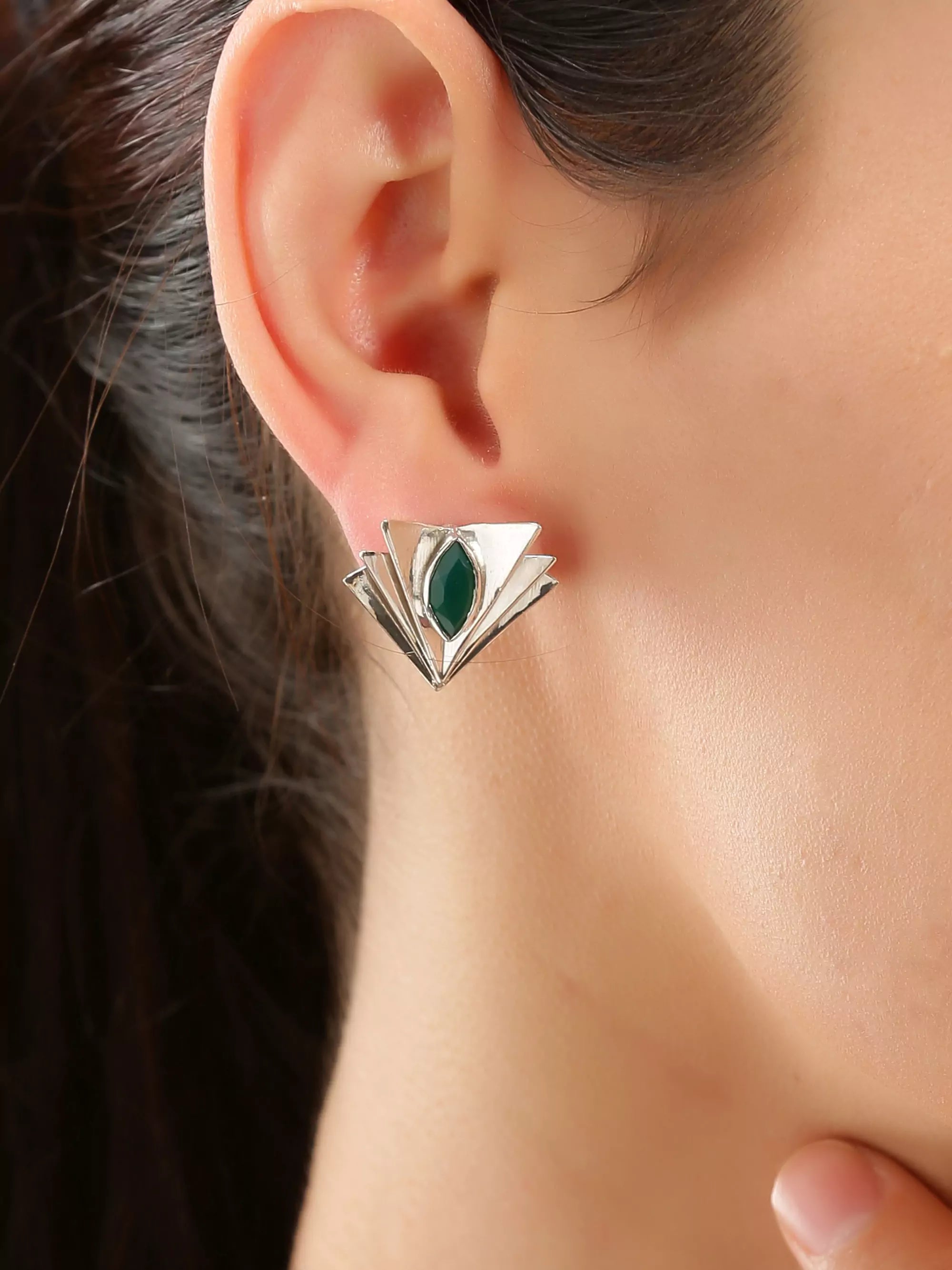Online Green Onyx Layered Statement Stud for women