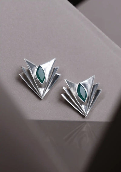 Green Onyx Layered Statement Stud