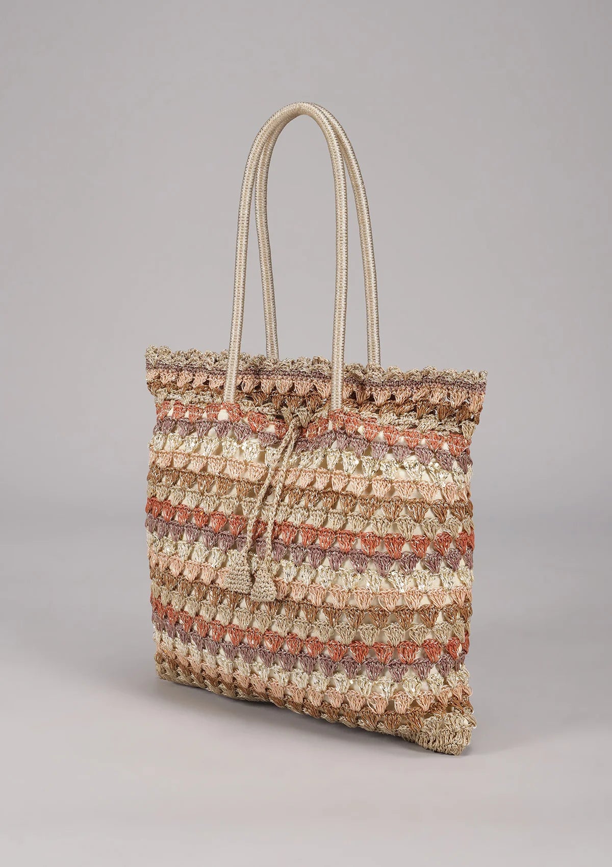 Handcrafted Crochet Tote Cum Potli Handbag - Beige