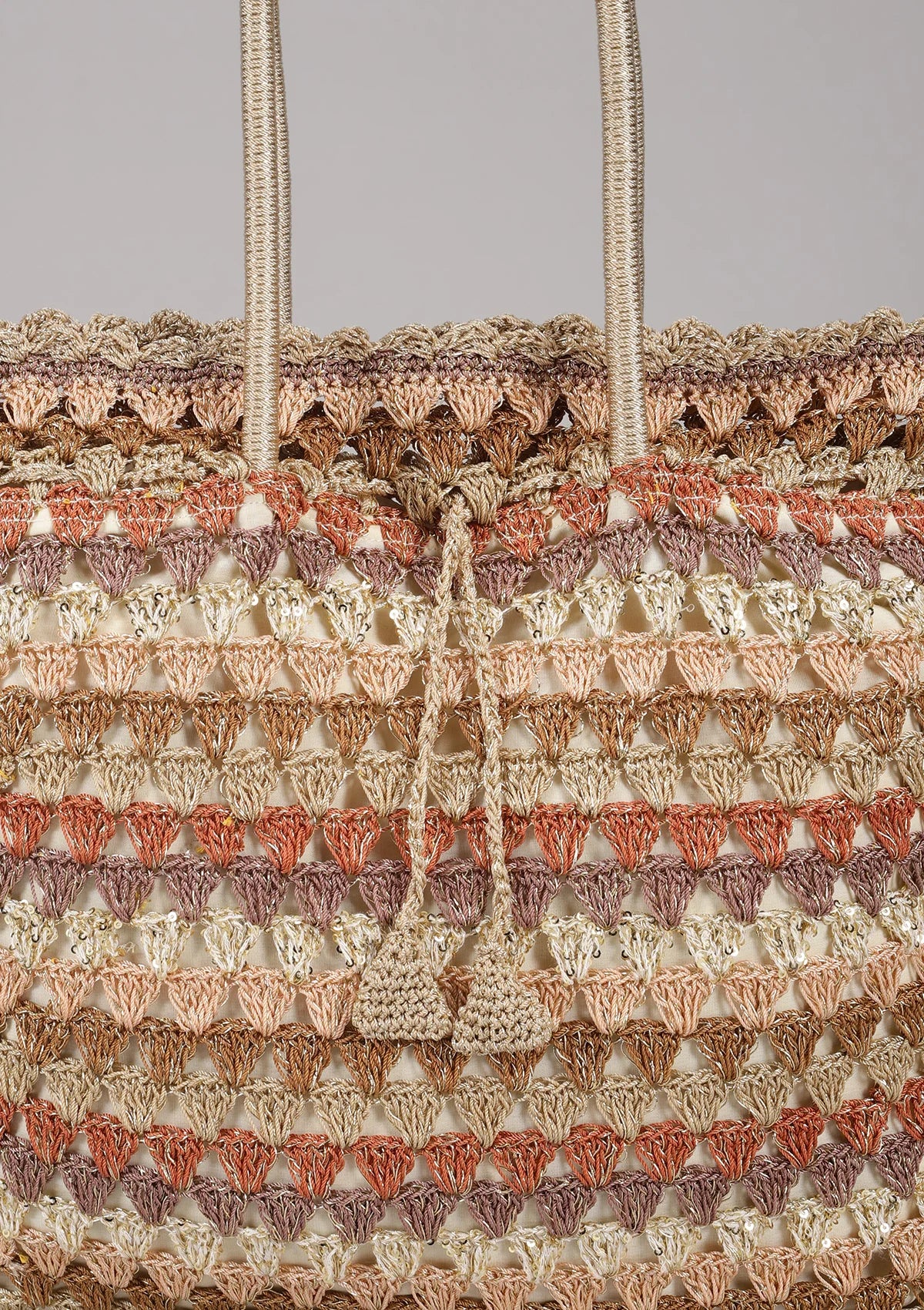 Buy Handcrafted Crochet Tote Cum Potli Handbag - Beige