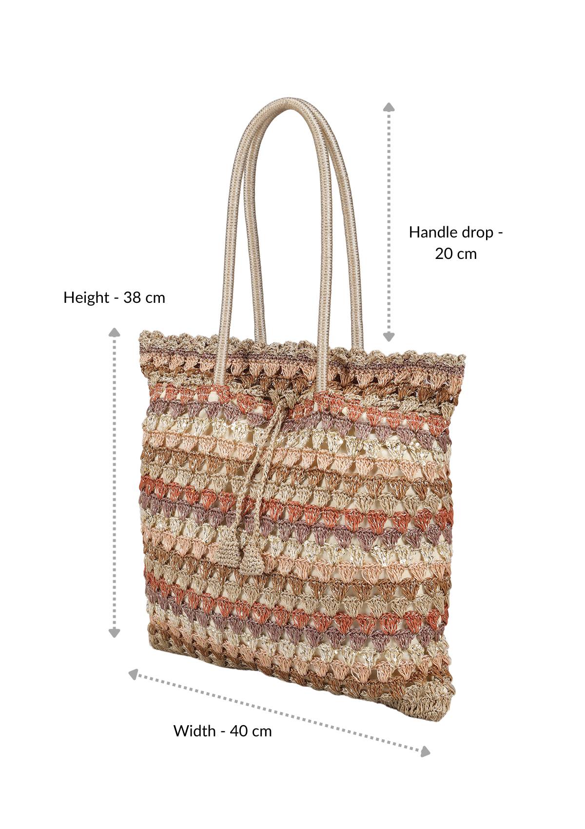 Handcrafted Crochet Tote Cum Potli Handbag - Beige