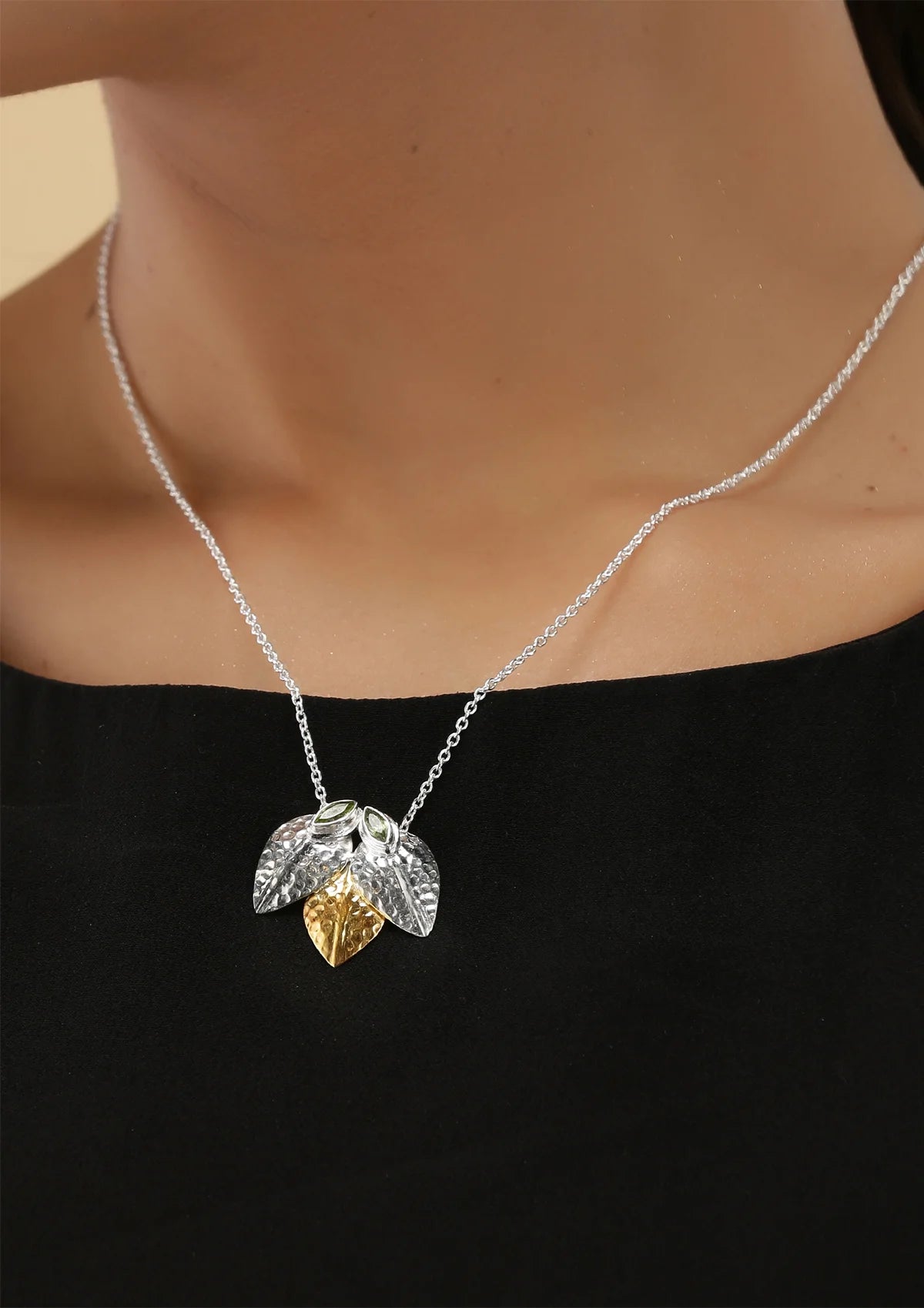 Hammered Silver Peridot studded Pendant Necklace price