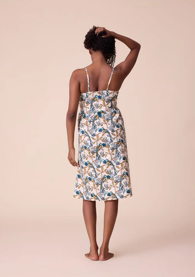 Hina - Printed Strap Dress with Lace Panel in Cotton Satin