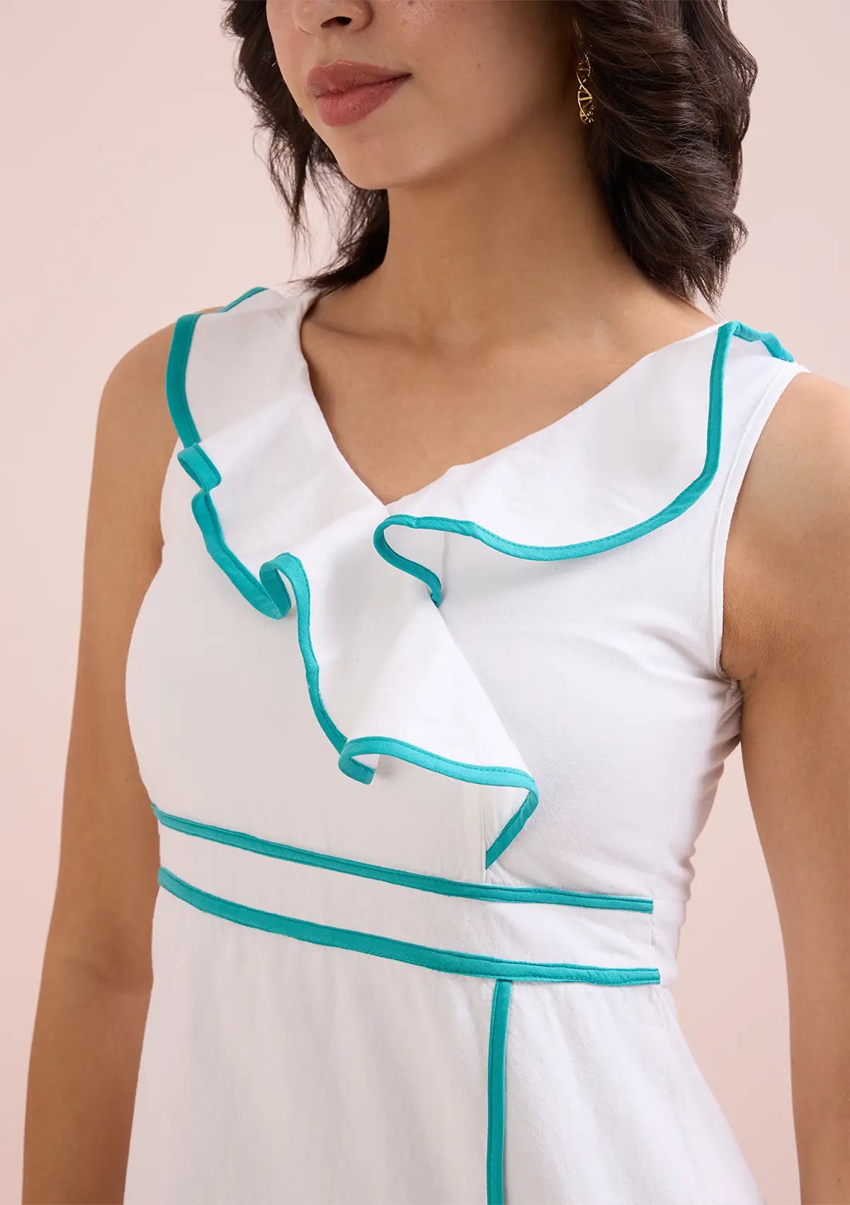 Buy Ice Queen-Ruffle Neck White Dress