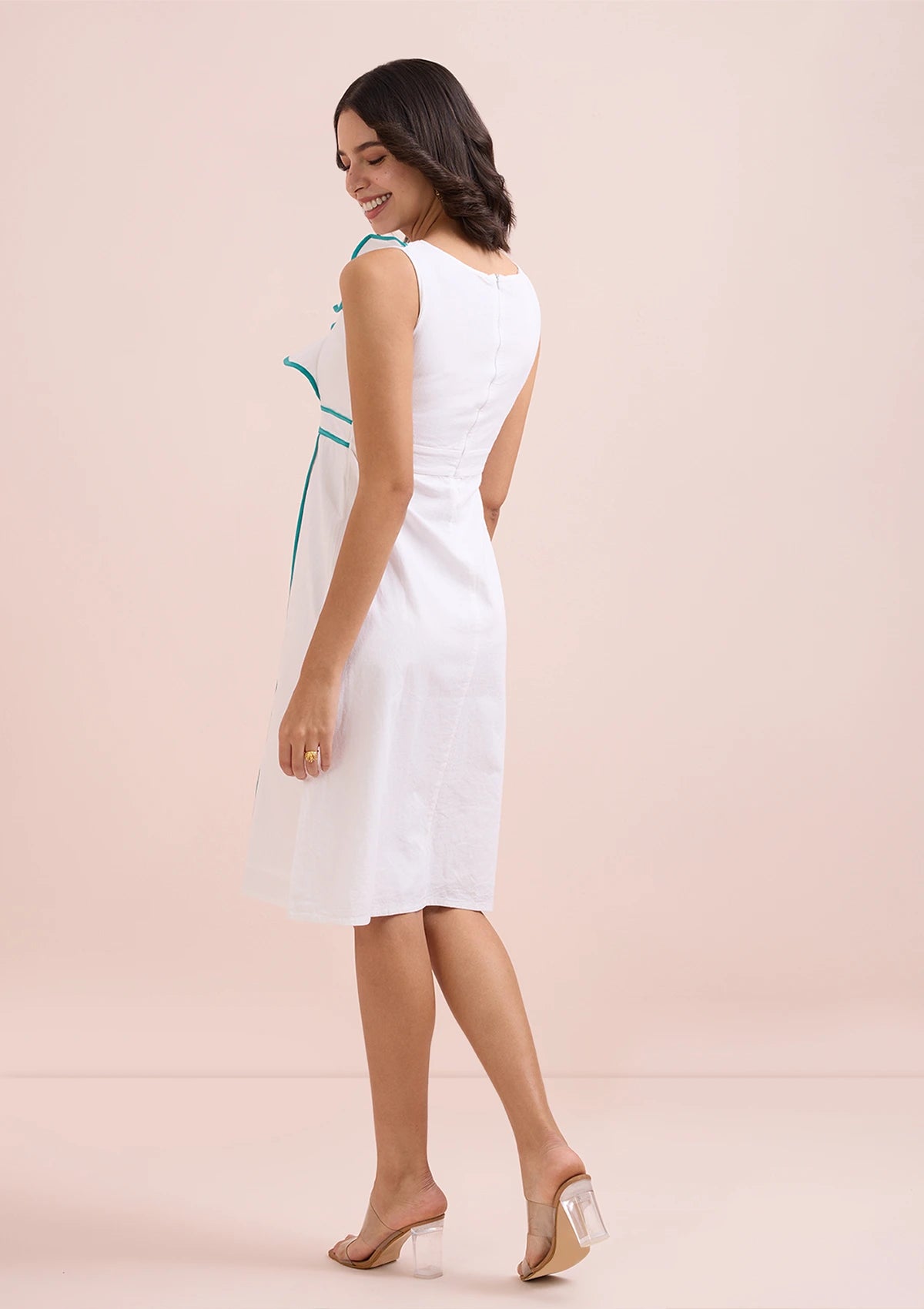 Ice Queen-Ruffle Neck White Dress Online
