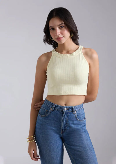 Ivory White Ribbed Halter Top