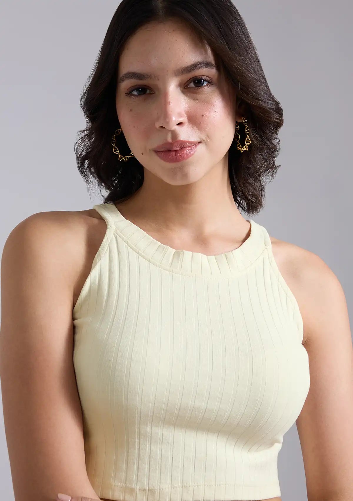 Ivory White Ribbed Halter Top Price