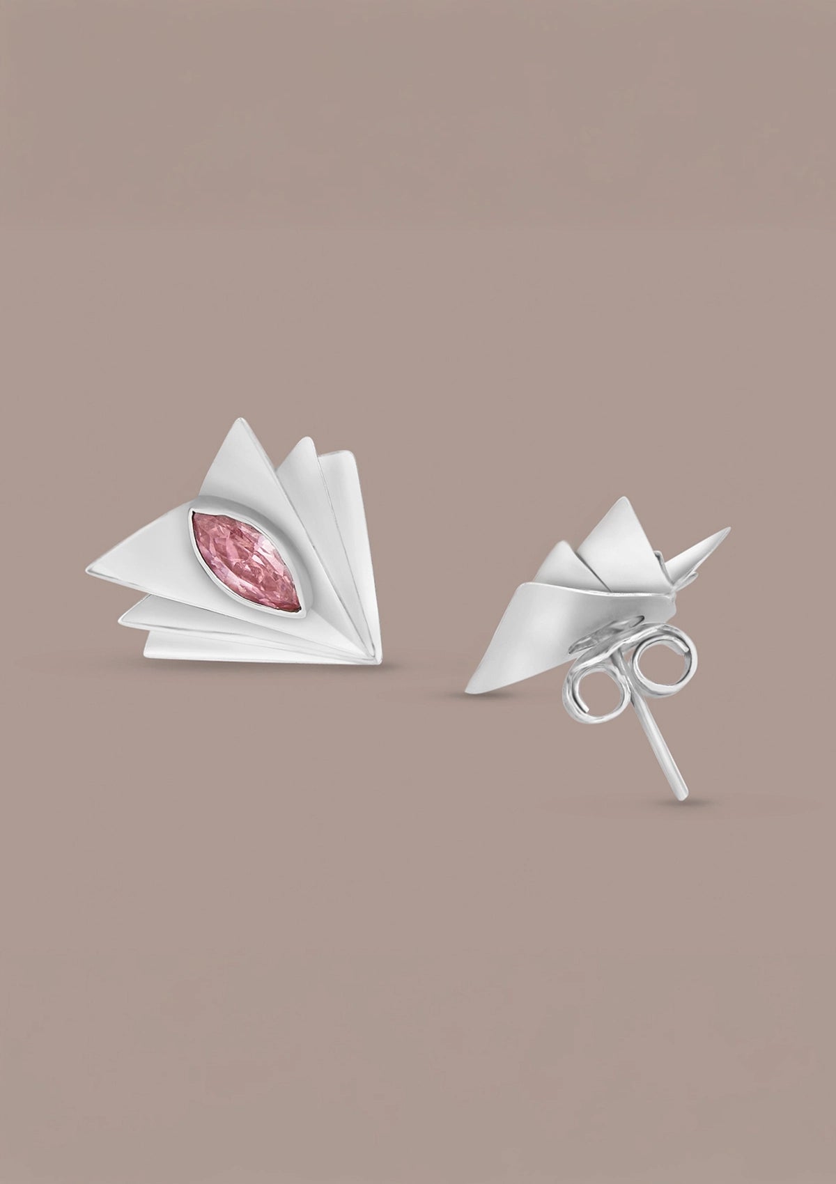 Layered Pink Cubic Zirconia Stud for Women