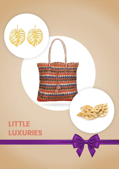 Little Luxuries Gift Set for Her | Handcrafted Crochet Tote, Leaf Hair Clip & Leaf Earrings