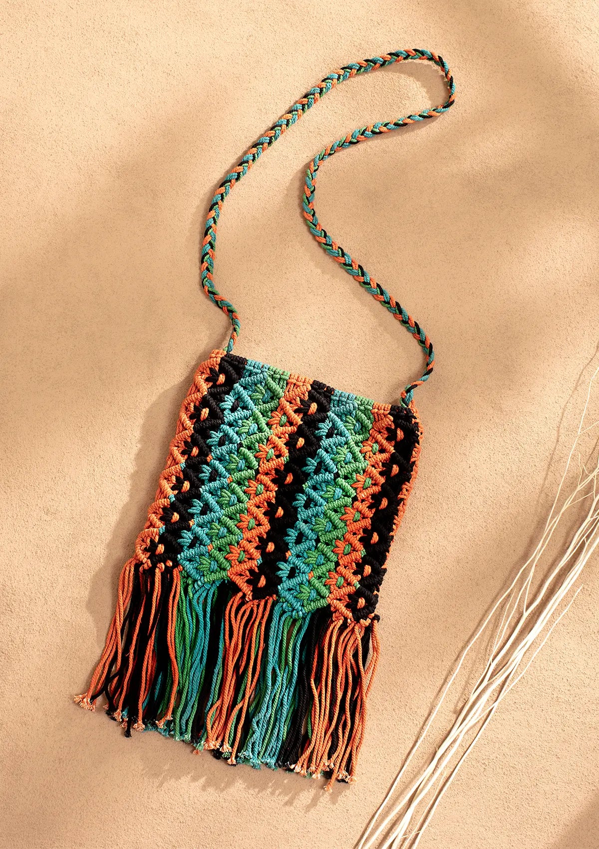 Macrame Crossbody Bag with Tassels