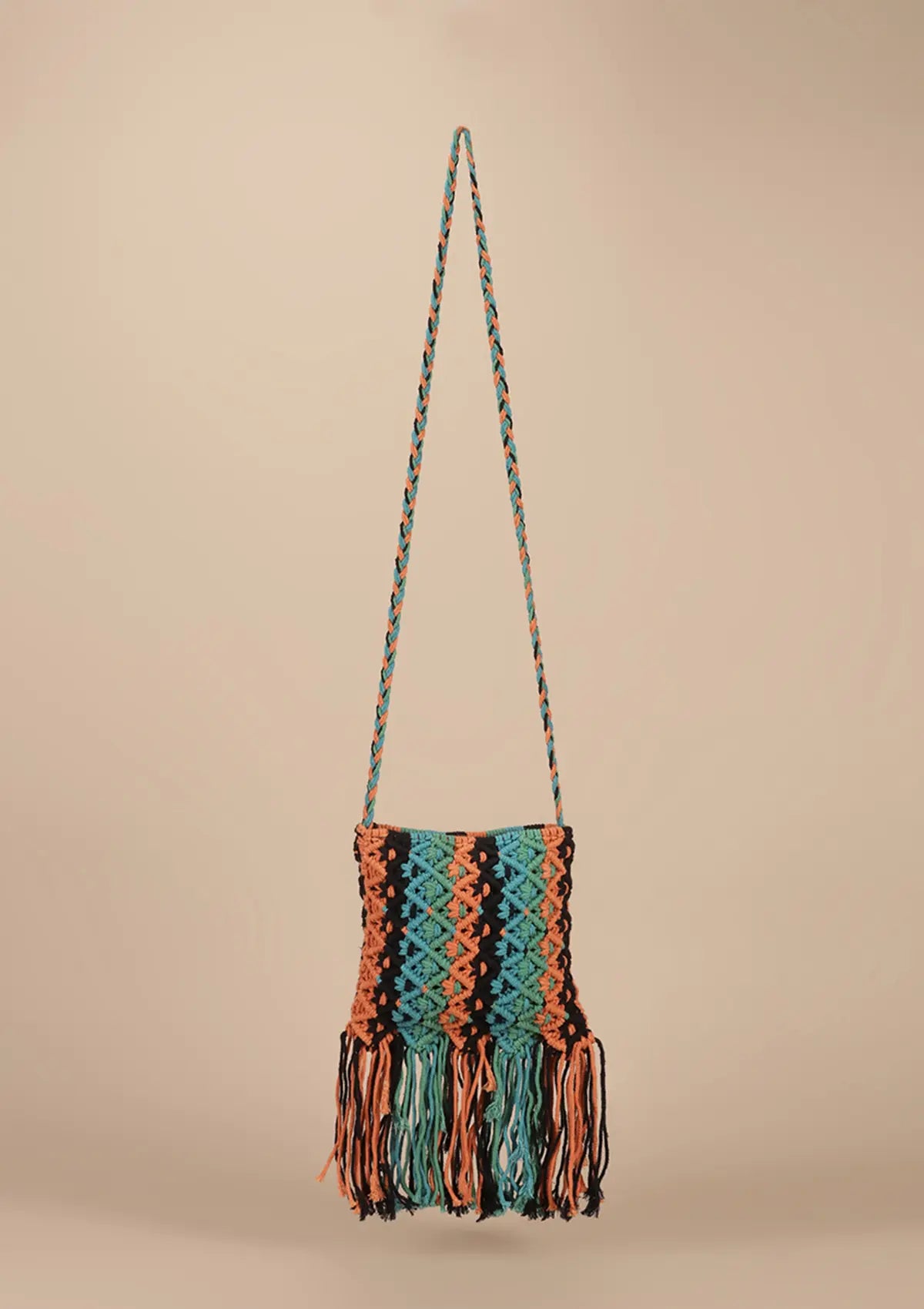 Buy Macrame Crossbody Bag with Tassels