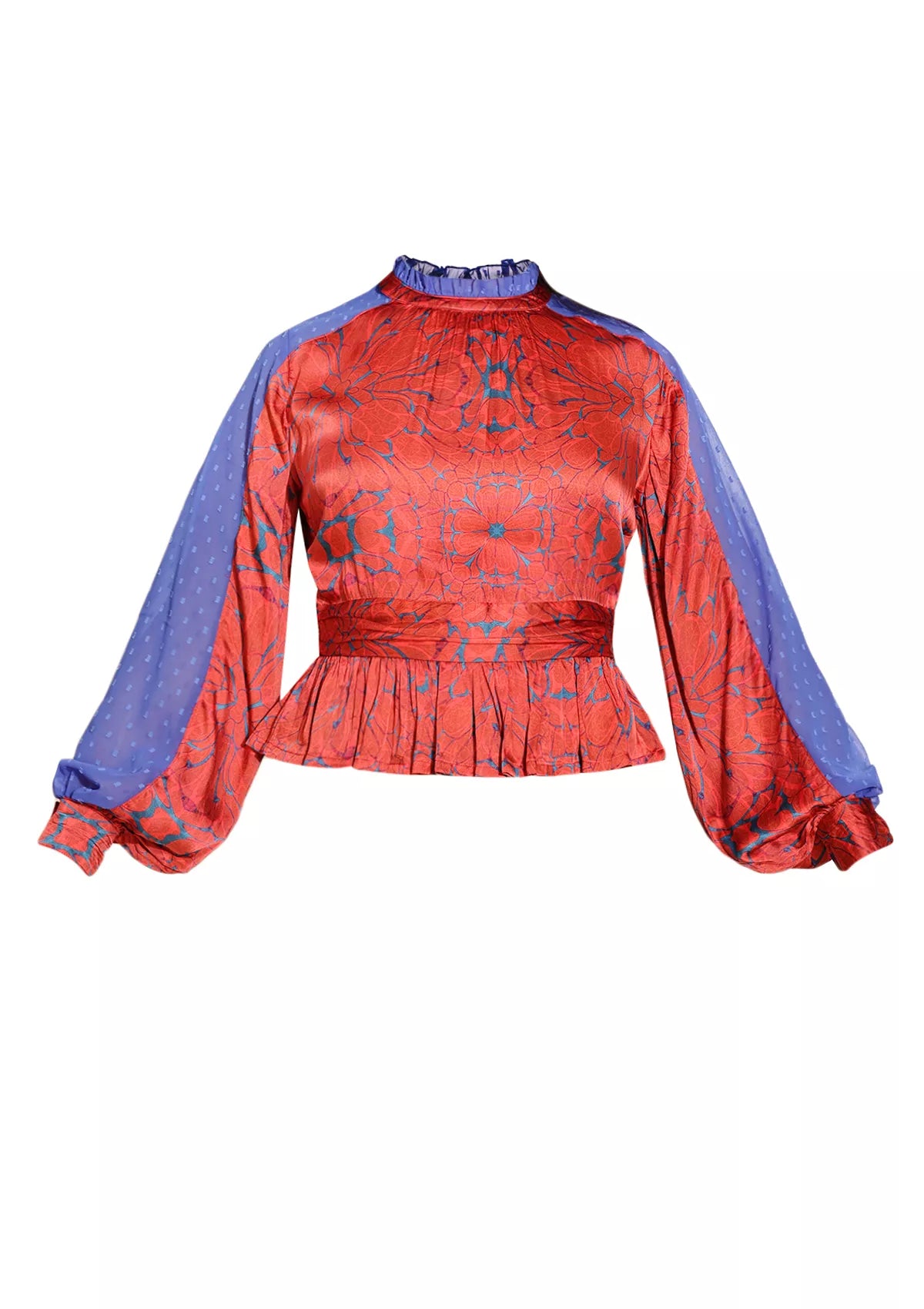 Buy Maraschino Night - Abstract printed frilled neckline top Online