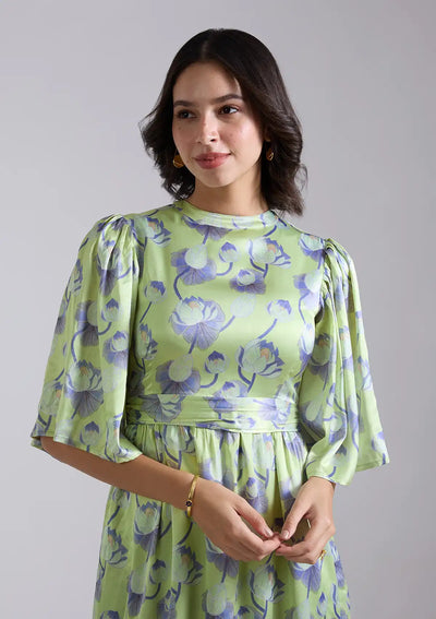 Mizukaze - Printed Satin A-line dress