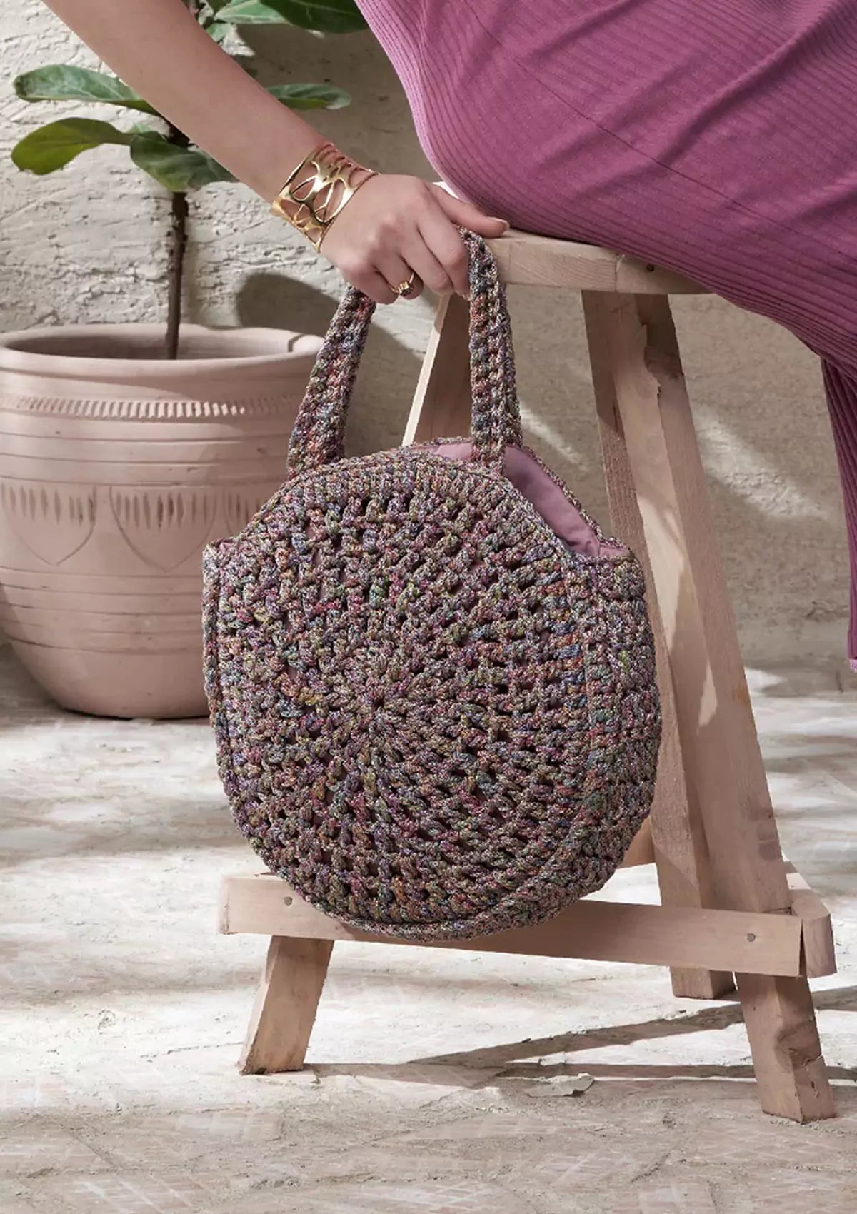 Multicolour Crochet Handheld Bag For Women