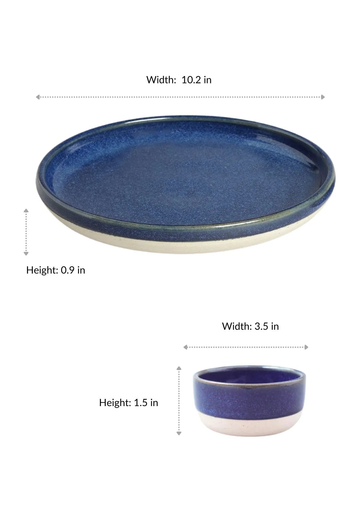 IshqME Deep Blue Dining & Decor Combo: Ceramic Dinner Set & Mini Vase