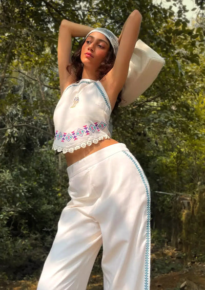 Neva - Aztec Embroidered Tie-up Top