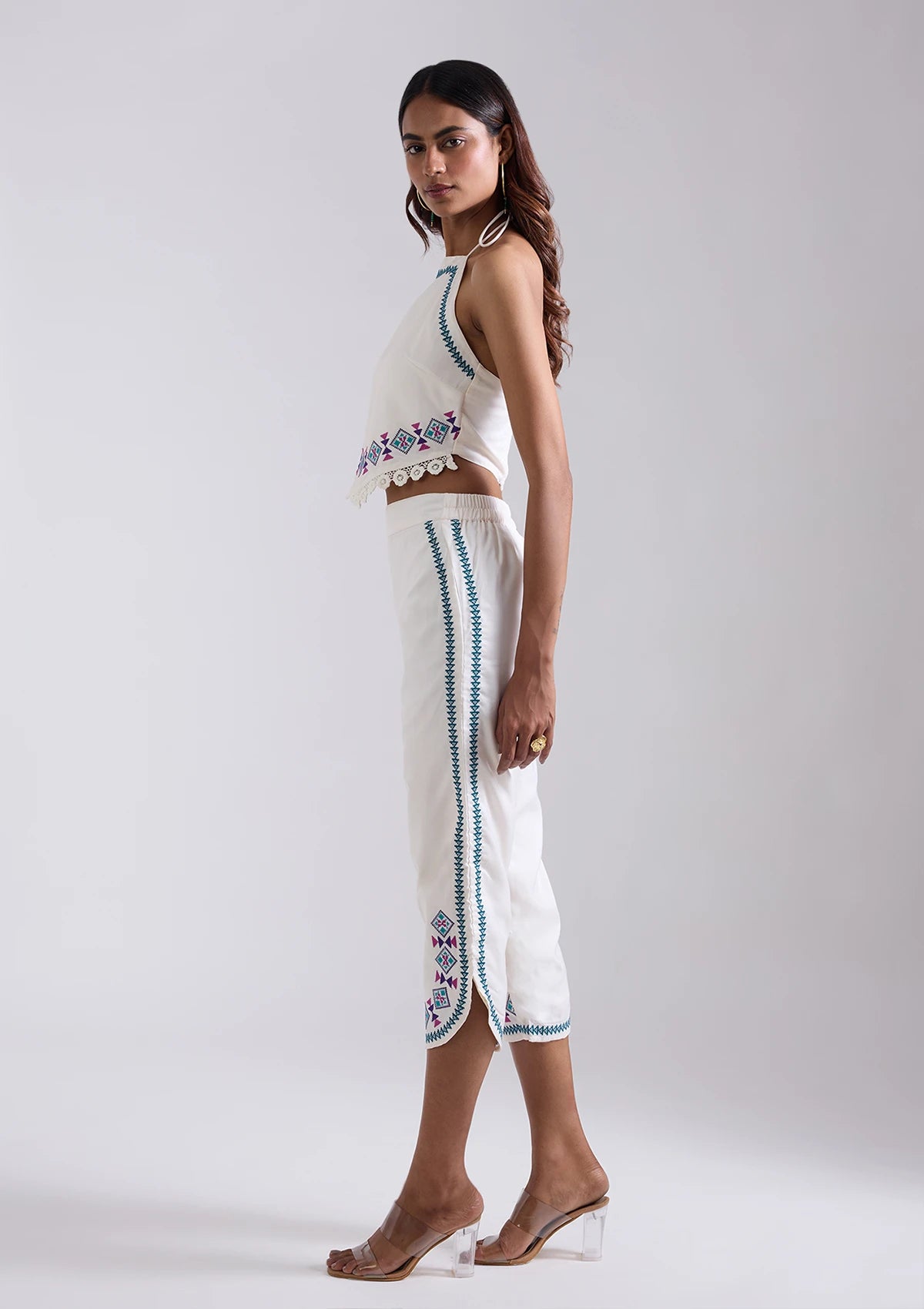 Buy Neva - Aztec Embroidered Tie-up Top & Pants set