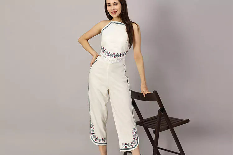 Neva - Aztec Embroidered Tie-up_ Top Pants set - IshqMe