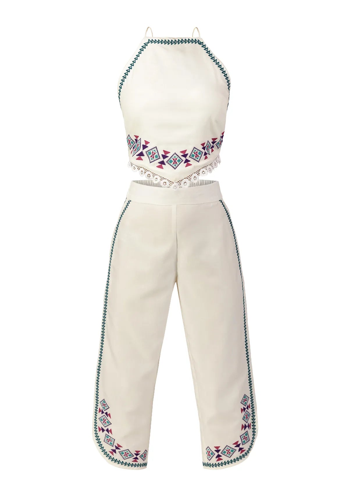 Buy Neva - Aztec embroidered tie up top & pants set Price