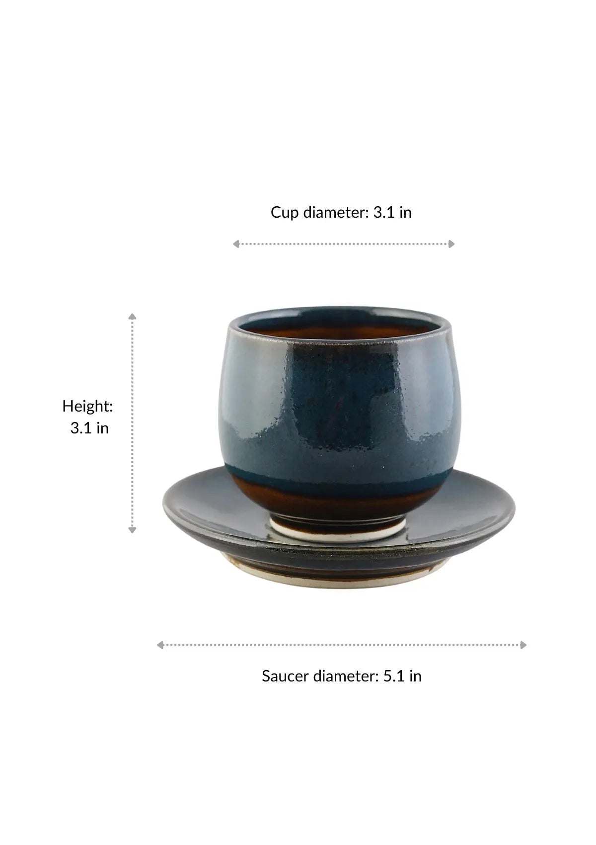 No handle cup saucer - Blue Green