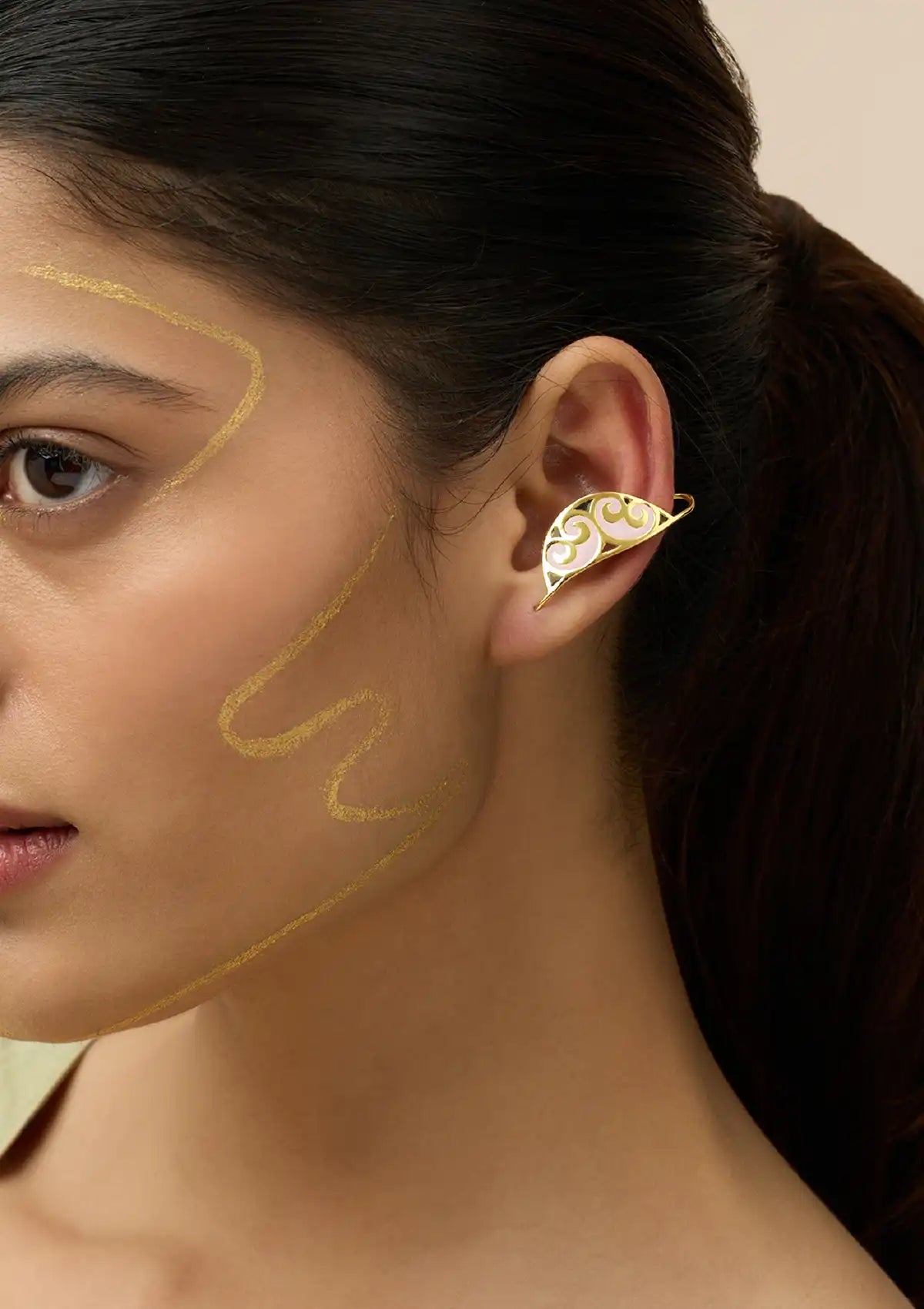 Buy Pink and Black Enamel Earcuff